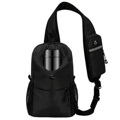 Crossbody Sling Bag with Water Bottle Holder, Large Capacity Hiking Backpack, Phone Pouch, Adjustable Strap for Walking, Biking, Travel