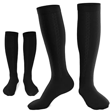 2 Pairs Compression Socks for Women and Men, 30-40 mmHg Compression Stockings for Swelling, Nurse, Flight(Black Black, Large-X-Large)