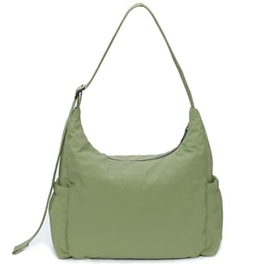 Nylon Crossbody Bags for Women Large Hobo Bag Green Designer Slouchy Purse with Water Bottle Holder