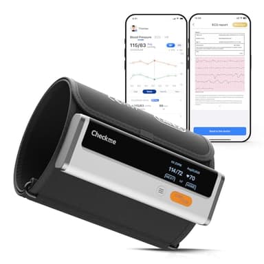 Checkme Blood Pressure Machine for Home Use, Bluetooth Blood Pressure Monitor w ECG Function, Automatic Arm Cuff 22-42 cm, Rechargeble BP Machine for Home, Local Storage 50 BP & 10 EKG, Compatible APP