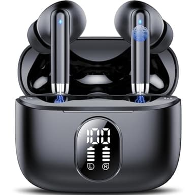 Wireless Earbuds, 2025 New Bluetooth 5.4 Headphones HiFi Stereo with 4 ENC Mic, 40H Mini Ear Buds In-Ear Noise Cancelling Earbuds with LED Screen, Ultra Light USB-C Bluetooth Earphones for Android iOS