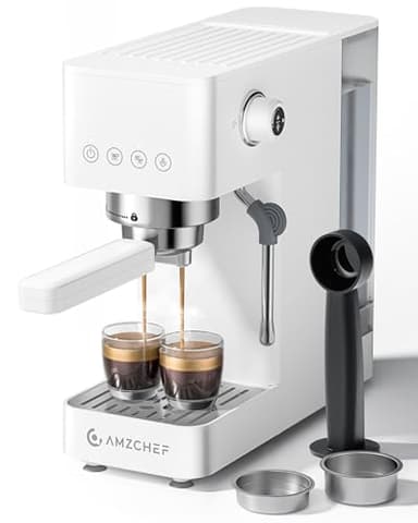 AMZCHEF Espresso Machine 20 Bar, Compact Espresso Maker with Steam Milk Frother, Coffee Maker with 40oz Removable Water Tank for Home, Coffee Machine for Cappuccino, Latte, Americano, 1350W, White
