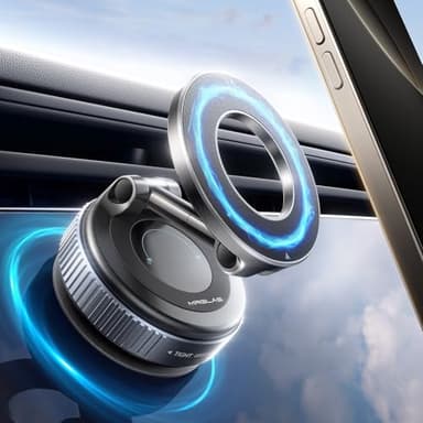 MRGLAS 2025 Upgraded Magsafe Car Mount Vacuum Suction Magnetic Phone Holder Car, 360° Foldable Adjustable Suction Cup Phone Stand [89+LBS Suction & 2800gf Magnetic] for Car Accessories iPhone16/15