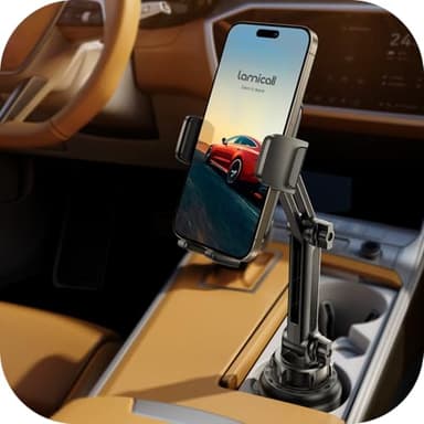Cup Holder Phone Mount for Car - Lamicall Longer Neck Cup Phone Holder with Universal Adjustable Base, [Thick Case Friendly] Cupholder Cell Phone Car Mount for Truck Golf Cart for All 4"-7" Smartphone
