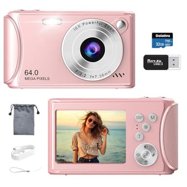 4K Digital Camera for Photography, 64MP Autofocus Vlogging Camera for YouTube, Anti-Shake, LED Screen, 18X Zoom, Point and Shoot Digital Camera for Teens Adult Beginner, 32GB High-Speed SD Card