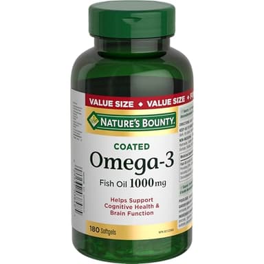 NATURE'S BOUNTY Omega-3 Fish Oil, 1000 mg, Value Size, Supports Cognitive Health & Brain Function, Source of Omega-3 Fatty Acids EPA & DHA, Coated Softgels, 262.1 g