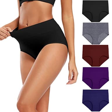 Molasus Women's Soft Cotton Underwear Briefs High Waisted Postpartum Panties Ladies Full Coverage Plus Size Underpants Pack of 5,Small