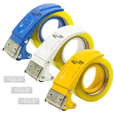 Y-Nut 3 Pack Metal Handheld 2 Inch Tape Gun Dispenser Packing Packaging Sealing Cutter (Blue White Yellow)