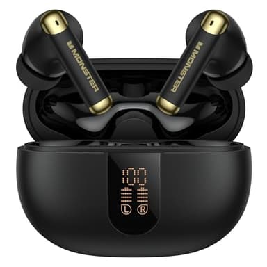 Monster N-Lite 211 Wireless Earbuds， Bluetooth 6.0 Stereo Headphones with Noise-Cancelling Mic and LED Display, Built-in Mic for Clear Calls, Waterproof Design for Sports