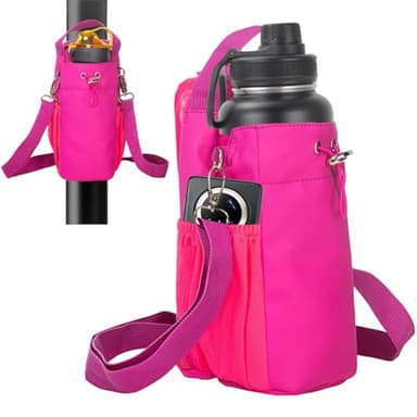 Magnetic Crossbody Gym Bag Water Bottle Holder Waterproof, Sling Bag for Men and Women Carrier Bag with Phone Pockets Handle Shoulder Strap, Travel Water Bottle Bag Accessories Organizer (Pink)