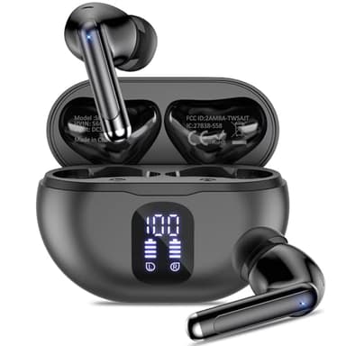 Wireless Earbuds, Bluetooth 5.4 Headphones Deep Bass Stereo Sound with Noise Cancellation Wireless Headphones with 50H Playback and LED Display, IPX7 Waterproof Bluetooth Earphones Black