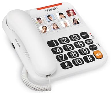 VTech Corded Phone with Oversized High-Contrast Buttons, 8 Photo Speed Dial, Large Buttons, Talking Digits for Seniors, Visual Ringer, Full-Duplex, Earpiece and Speakerphone Volume Control | SN1117