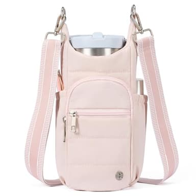 Telena Crossbody Bags for Women Water Bottle Holder with Strap for Walking, Hiking, Cycling Pink