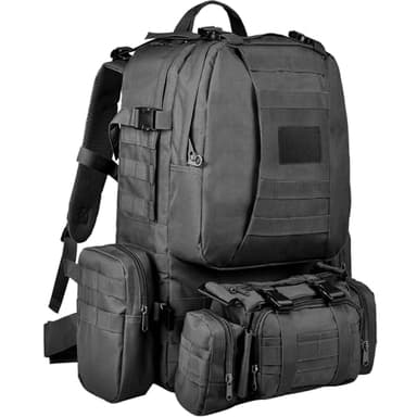 EZshoot Tactical Backpack 60L Military Army Rucksack Large Survival Molle Day Pack for Men Women, Assault Pack Detachable Outdoor Bag, Travel Backpacks for EDC Camping Hiking Hunting, Black