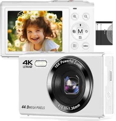 Digital Camera, FHD 4K Vlogging Camera Autofocus 44MP with 16X Digital Zoomd YouTube Portable Compact Small Camera for Teens Adults Students Seniors