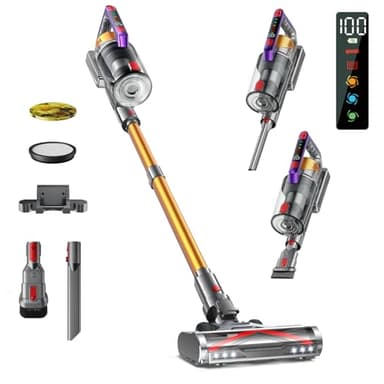 Cordless Vacuum Cleaner, 580W/50Kpa, Max 70 Mins Runtime, Self-Standing Design, Anti-Tangle Stick Vacuum with Aromatherapy, Smart Display Vacuum with 1.6L Cup for Pet Hair/Carpet/Hard Floor
