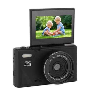 Phefop 75MP 5K Digital Camera, 18X Zoom Autofocus Mirrorless Camera with 3 Inch Screen, Equipped with Smile Detection Feature, for Travel Photography with Multi Axis Stabilization (Black)