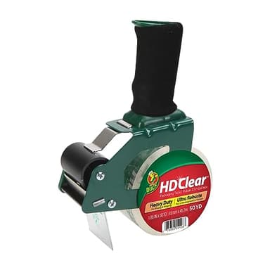 Duck Packing Tape Gun - Heavy Duty Clear Packaging Tape with Foam Handle Dispenser for Shipping, Mailing, Moving & Storage - Includes 1 Roll of HD Clear Tape, 1.88 in. x 50 Yd. (287398)