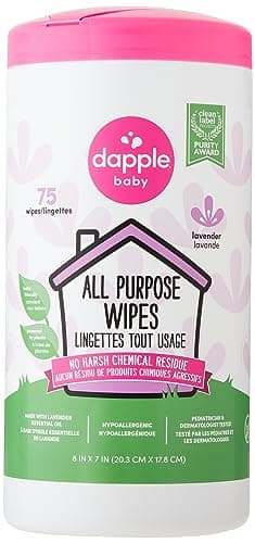 Dapple Baby - All Purpose Cleaning Wipes, Baby Safe, Natural Toy and High Chair Wipes, Plant Based, Sweet Lavender Scented - 75 Count