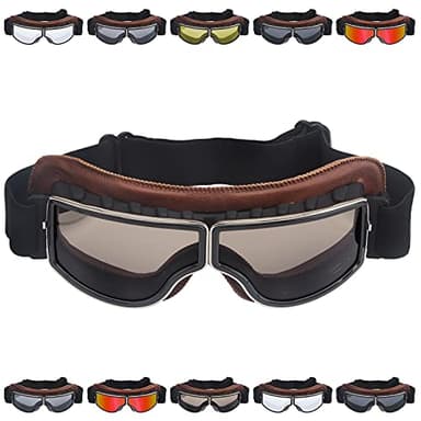 Peicees Vintage Motorcycle Goggles - Aviator & Pilot Helmet Goggles for Bike Riding, Mountain Scooter & ATV Eyewear