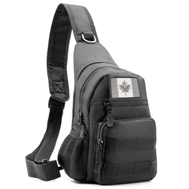 Tactical Sling Bag with Flag Patch - Military Backpack for Hiking, Hunting, Fishing - Crossbody Bags for Men, Army Backpack (Black)