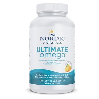 Nordic Naturals Ultimate Omega SoftGels - Omega-3 Supplement, Concentrated Fish Oil With More DHA and EPA, Supports Heart Health, Brain Development and Overall Wellness, Lemon, 120 Count