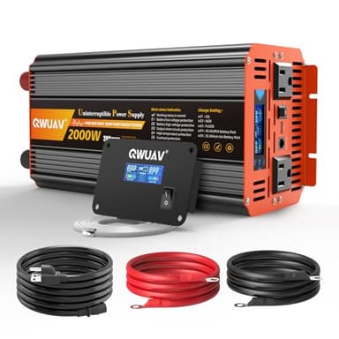 QWUAV 2000W Sump Pump Battery Backup, 2500W Sump Pump Battery Backup System for Power Outage and Emergency, Adjustable Multifunctional LCD Screen, Automatic Switching for Grid and Battery