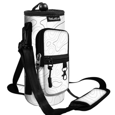 ToLuLu Water Bottle Carrier Bag 25/32/40oz with Pocket,Insulated Neoprene Adjustable Shoulder Strap Water Bottle Pouch Case, Crossbody Water Bottle Holder Sling Sleeve for Women Men, 32OZ White Line