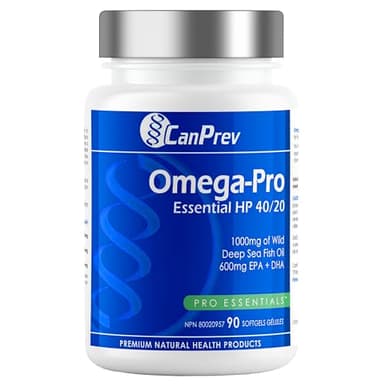 CanPrev Omega-Pro Essential HP 40/20, 90 Softgels 30-Day Supply - 1000mg Wild Deep-Sea Fish Oil, Omega-3 EPA & DHA Formula, Molecular Distilled with Vitamin E, Supports Heart, Brain, Joint, Eye & Skin