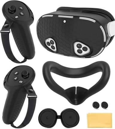 Silicone Cover Set Compatible with Meta Quest 3S Accessories, VR Protector Face Cover, Controller Grips, Front Shell Headset Cover and Lens Protective Cover for Meta/Oculus Quest 3S Accessories