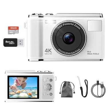 4K Digital Camera, True 50MP Vlogging Camera with 32G TF Card, 16X Zoom, AF Autofocus, Anti-Shake, 2.83 LED Screen, Flash, Compact Point and Shoot Digital Camera for Kids Student Teens Adult Beginner
