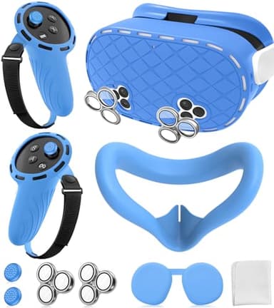 Silicone Cover Set Compatible with Meta/Oculus Quest 3s Accessories, Silicone Face Cover, Controller Grip Cover, Camera Lens Protector, VR Shell Cover, Protective Lens Cover, Skin for Quest 3s