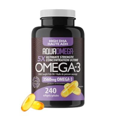 5X Ultimate Strength High DHA Supplement, Omega 3 Supplements with EPA & Vitamin D, Wild Caught Fish Oil Omega 3 Fatty Acids for Women & Men, Omega3 Fish Oil Supplement Made in Canada, 240 Softgels