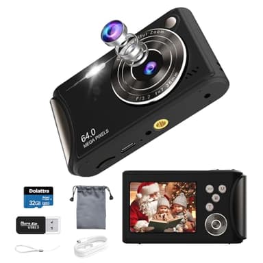 4K Digital Camera for Photography, 64MP Autofocus Vlogging Camera for YouTube, Anti-Shake, LED Screen, 18X Zoom, Point and Shoot Digital Camera for Teens Adult Beginner, 32GB High-Speed SD Card