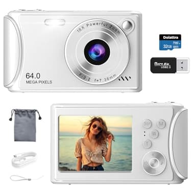 4K Digital Camera for Photography, 64MP Autofocus Vlogging Camera for YouTube, Anti-Shake, LED Screen, 18X Zoom, Point and Shoot Digital Camera for Teens Adult Beginner, 32GB High-Speed SD Card