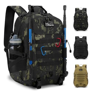 RAINSMORE Tactical Backpack 43L Hiking Camping Backpack Waterproof Military Rucksack Army Molle Backpack Large Survival Backpack Outdoor Backpack for Men Daypack for Travel Fishing Hunting,Camouflage