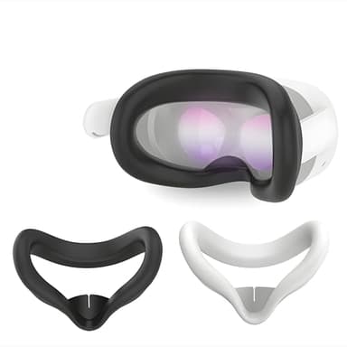 (2 Pack) Orzero VR Silicone Face Cover Compatible for Quest 3S, Anti-Sweat Waterproof Silicone Pad Eye Padding Cover Compatible for Quest 3s VR Accessories – White + Black