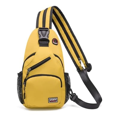 SUIKIHUM Convertible Sling Bag Crossbody Backpack, 11-Inch Pads Bags with Headphone Jack Shoulder Bag Casual Pack for Women Men Hiking Travel Cycling (Yellow)