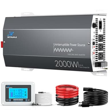 2000W Sump Pump Battery Backup System, Pure Sine Wave Power Inverter with Charger, Backup System for Power Outage, LCD Screen Remote Controller, Automatic Switching for Grid and Battery