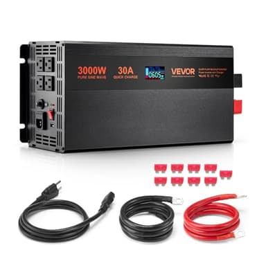 VEVOR Sump Pump Battery Backup System, 3000W, Auto Switches to Battery Inverter for Continuous Sump Pump Operation, Pure Sine Wave, LCD Display, for Basement Protection Emergency and Power Outage