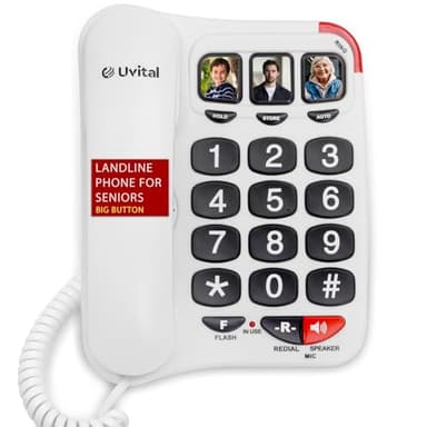 Uvital Big Button Phone for Seniors- Amplified Ringer with Loud Speaker for Hearing Impaired, White Senior Phone for Elderly Landline, Black Big Buttons Corded Landline Phone for Home