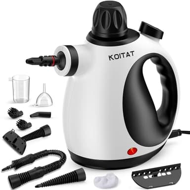 KOITAT Pressurized Steam Cleaner, Handheld Steamer for Cleaning, Multipurpose Portable Upholstery Steamer with Safety Lock and 10 Accessory Kit to Remove Grime, Grease, and More