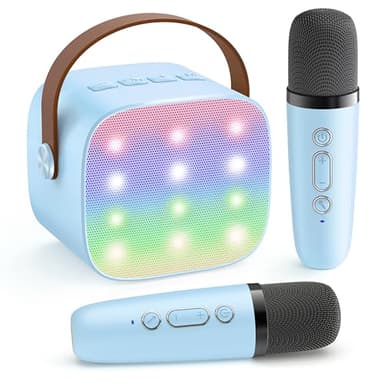 YLL Mini Karaoke Machine for Kids Adults, Portable Bluetooth Speaker with 2 Wireless Microphones, Birthday Gifts Toys for Girls Boys Ages 3, 4, 5, 6, 7, 8, 9,10,11,12+ Years Old Toddler(Blue)