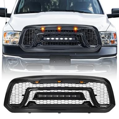Allinoneparts Front Grille Compatible with 2013-2018 Dodge Ram 1500 and 2019-2023 Ram 1500 Classic, Front Bumper Grill w/Off-Road Lights, Glossy Black