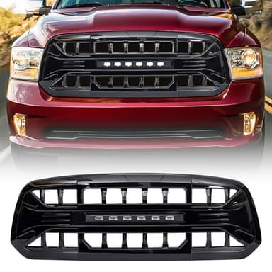 AMERICAN MODIFIED Armor Grille with Off-Road LED Lights Compatible with 2013-2018 Dodge Ram 1500/2019-2023 Ram 1500 Classic Models, Glossy Black