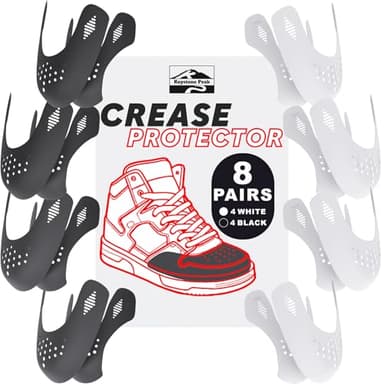 KP 8 Pairs Shoe Crease Protector - White & Black - Sneaker Crease Guards for Dunk Low, Air Force 1, Jordan 1 - Comfortable & Durable, Fits Sizes 7-13, Large