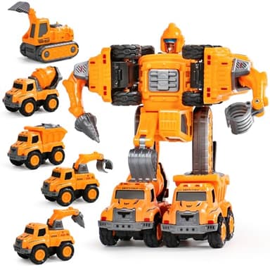 Transforming Robot Toys for 3 4 5 Year Old Boy Construction Vehicle 5 in 1 Transform Building STEM Car Toys Action Figures Set for 4-6 Year Old Boy Girl Christmas Toy Birthday Gift