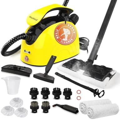 Waitbird Steam Cleaner, Multipurpose Powerful Steamer with 21 Accessories, Portable Handheld Steam Mop with 38OZ Tank, Natural Cleaning for Home Use, Floor, Grout, Tile, Couch, Carpet, Car,Yellow