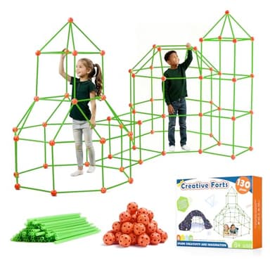 Tiny Land Fort Building Kit for Kids 130Pcs Creative Fort Toy for 5,6,7,8 Years Old Boy & Girls-STEM Building Toys DIY Castles Play Tent Tower Indoor & Outdoor