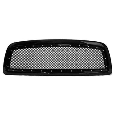 Paragon Front Grille for 2009-12 Dodge Ram 1500 - Gloss Black Grill Grilles with Mesh and Rivets